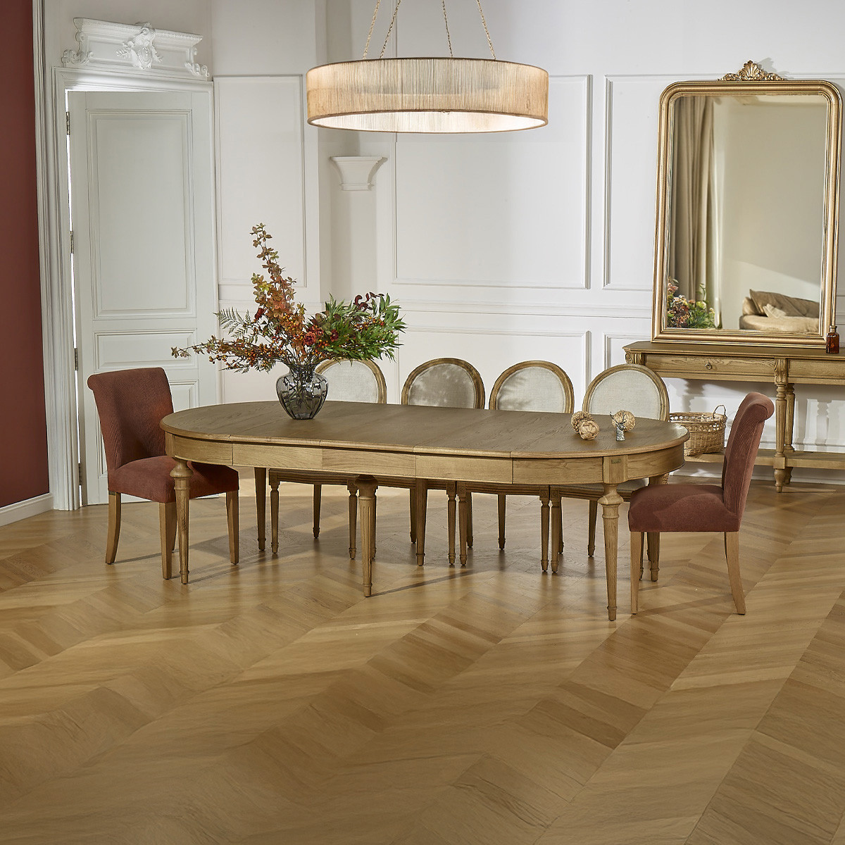 Table ovale en chêne 3 rallonges 4/10 couverts AMBRE marron, ROBIN DES BOIS