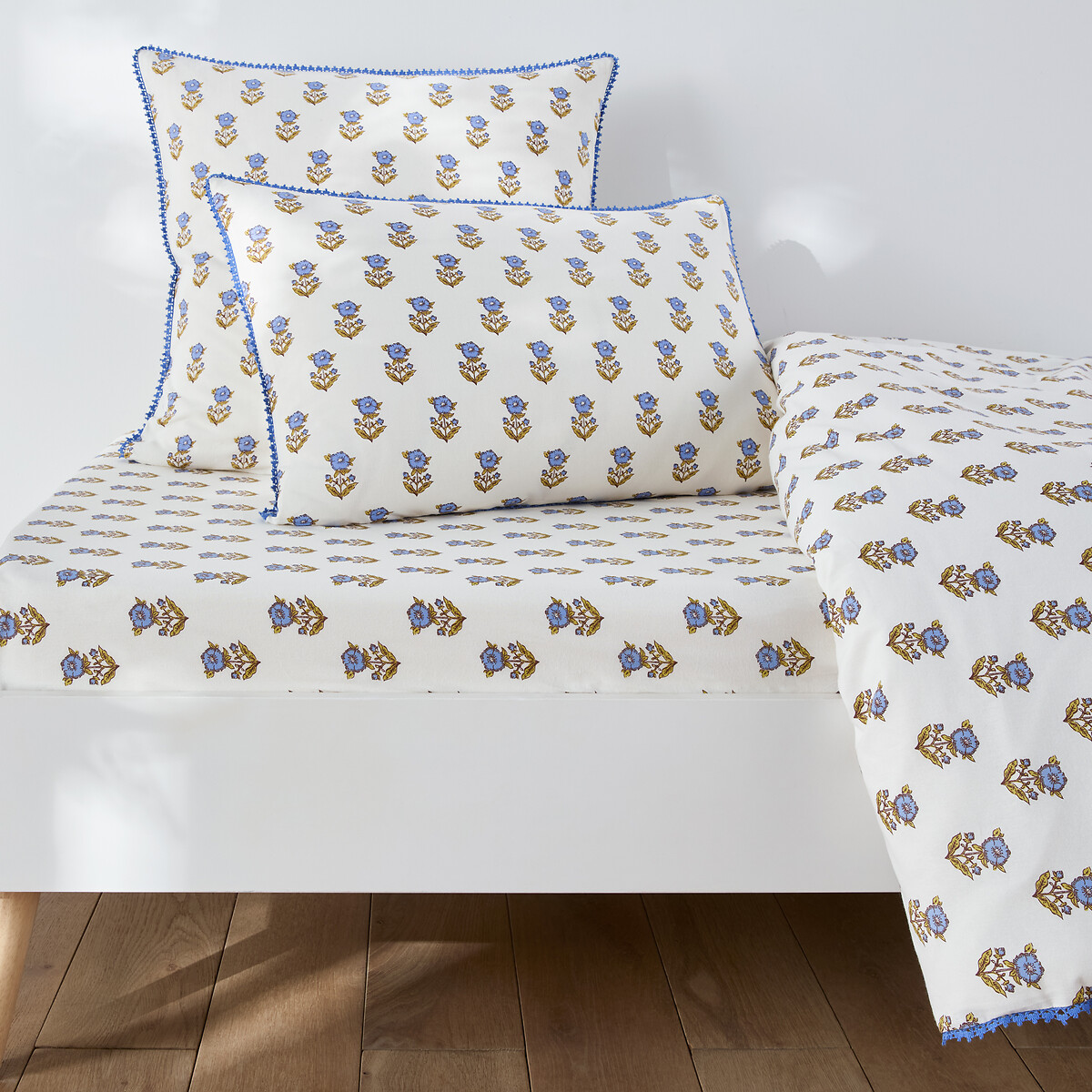 Drap-housse enfant, en coton lavé, imprimé fleurs, DIMANI imprimé fond écru, LA REDOUTE INTERIEURS