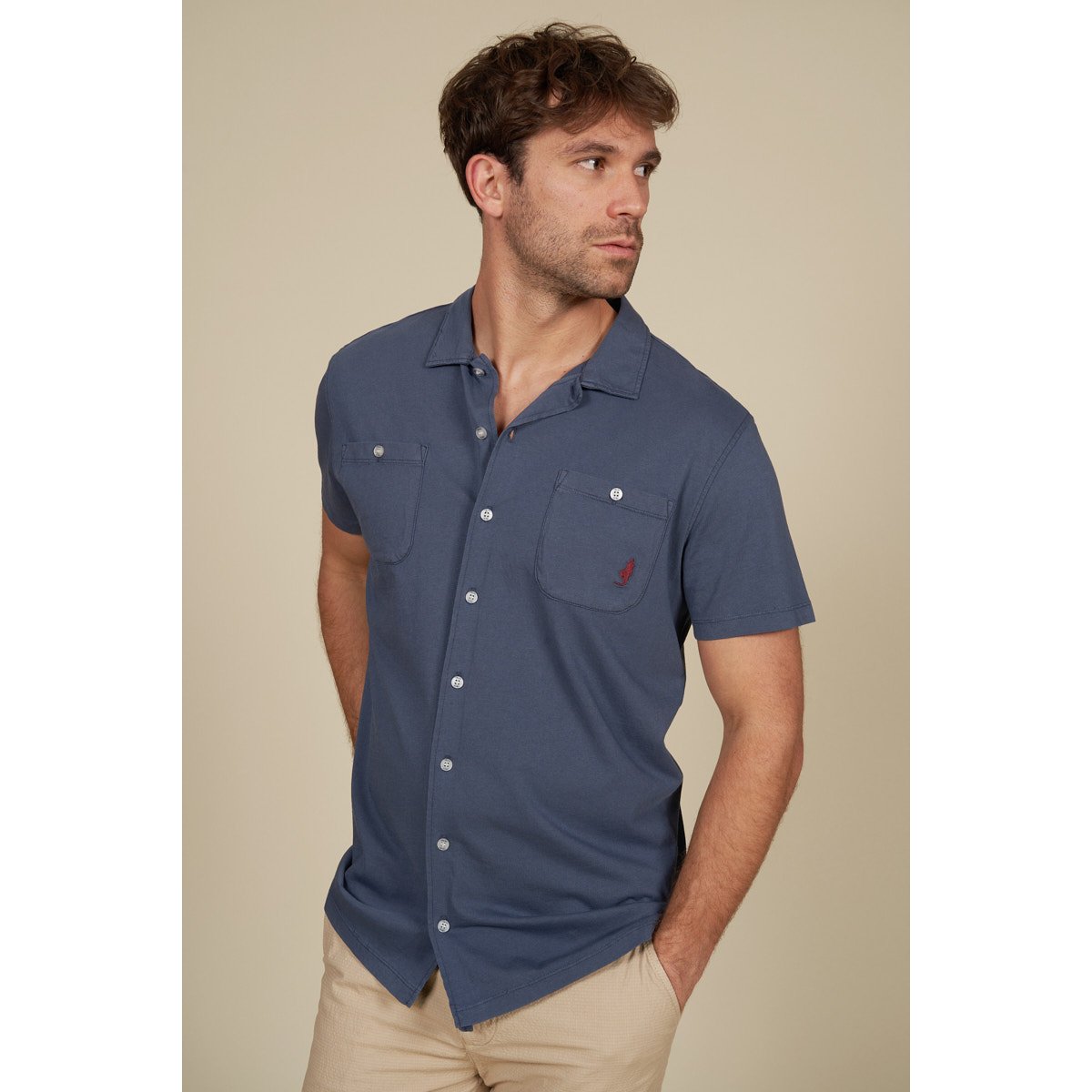 Polo façon chemise en jersey bleu marine, MCS