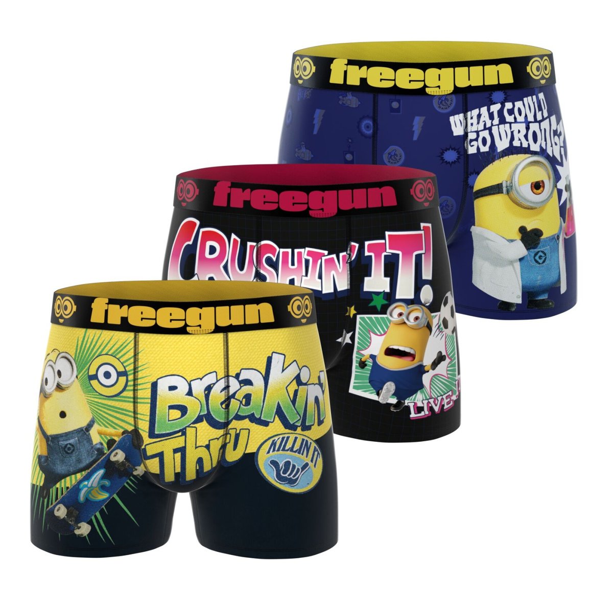 Lot De 3 Boxers Les Minions jaune/bleu/noir/rouge, FREEGUN
