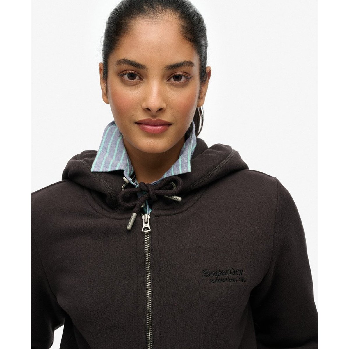 Sweat à capuche zippé Athletic Essentials Logo noir bison, SUPERDRY