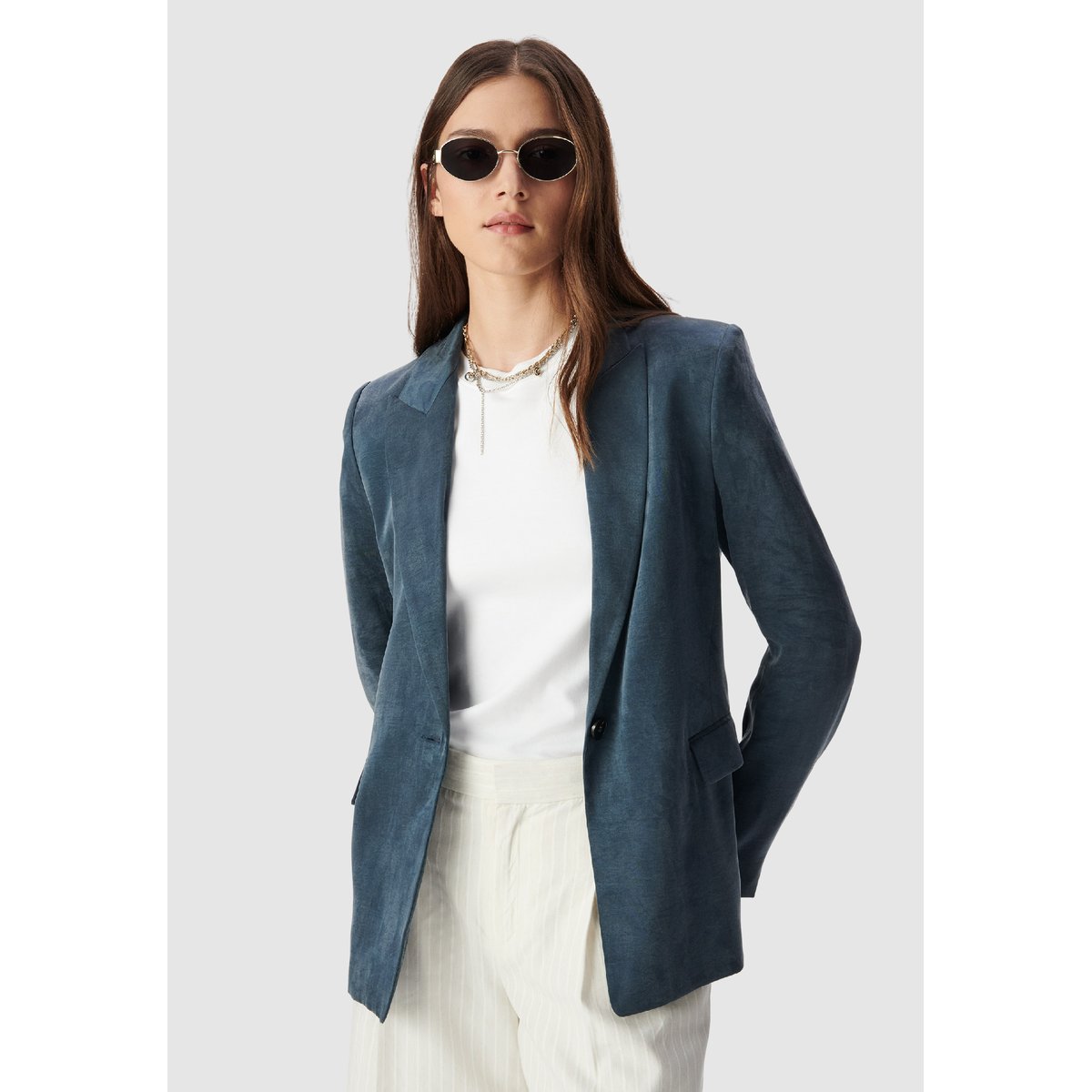 Veste de tailleur satinée marine foncé, IKKS
