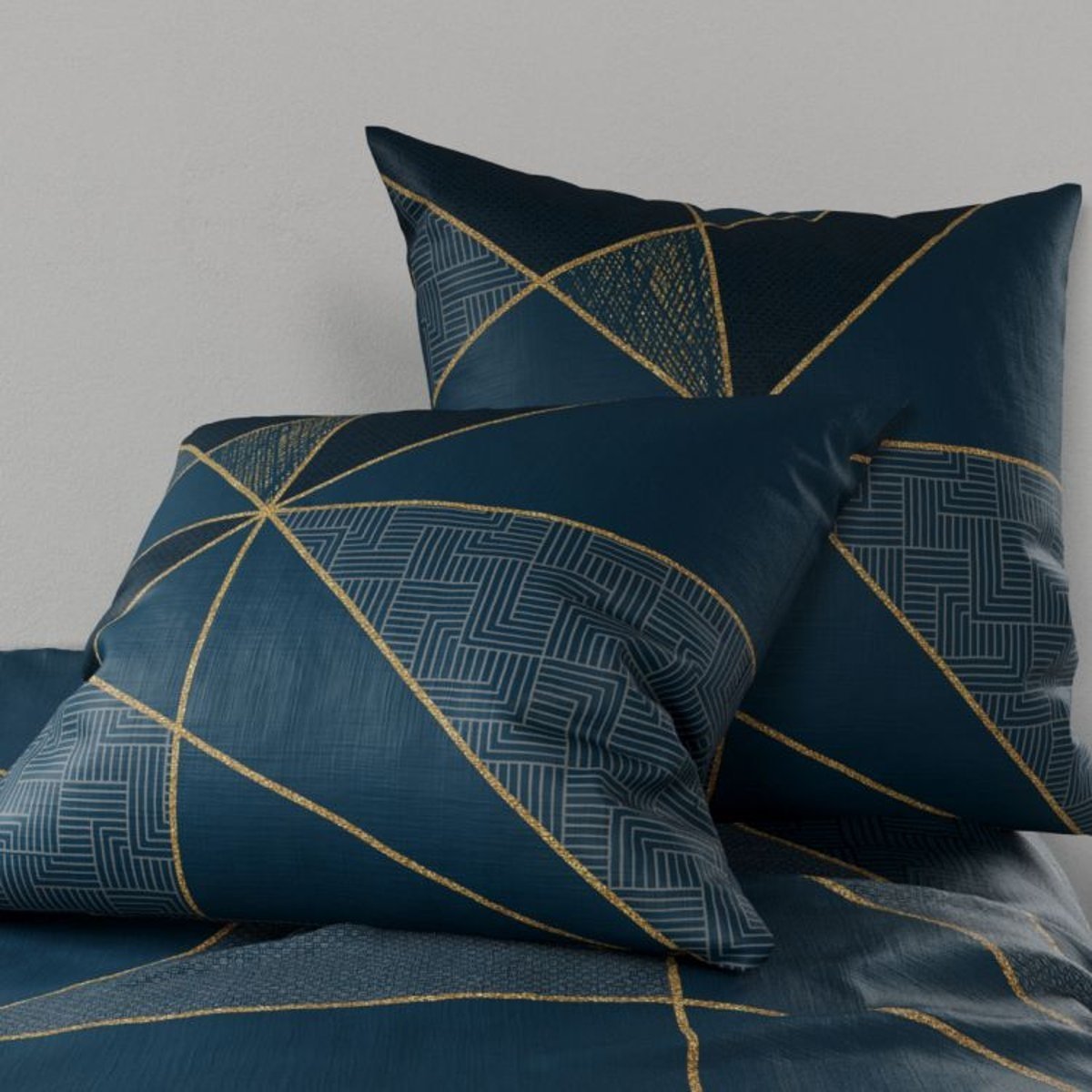Housse couette + taie Graphique Reno bleu, EDEN