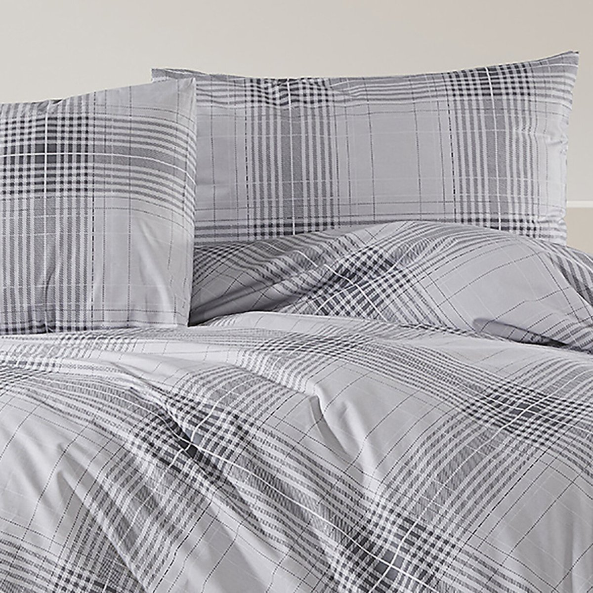 Paure de couette et tai(e) coton imprimé, nimagris gris, C DESIGN HOME TEXTILE