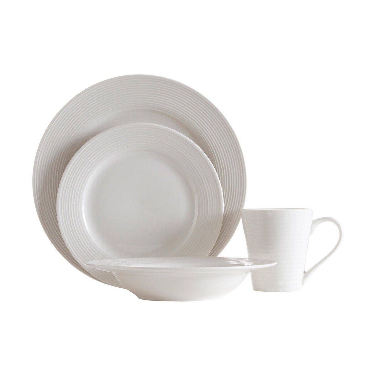 16-Piece Elegant Ribbed Edge Dinner Set in White white, SO'HOME
