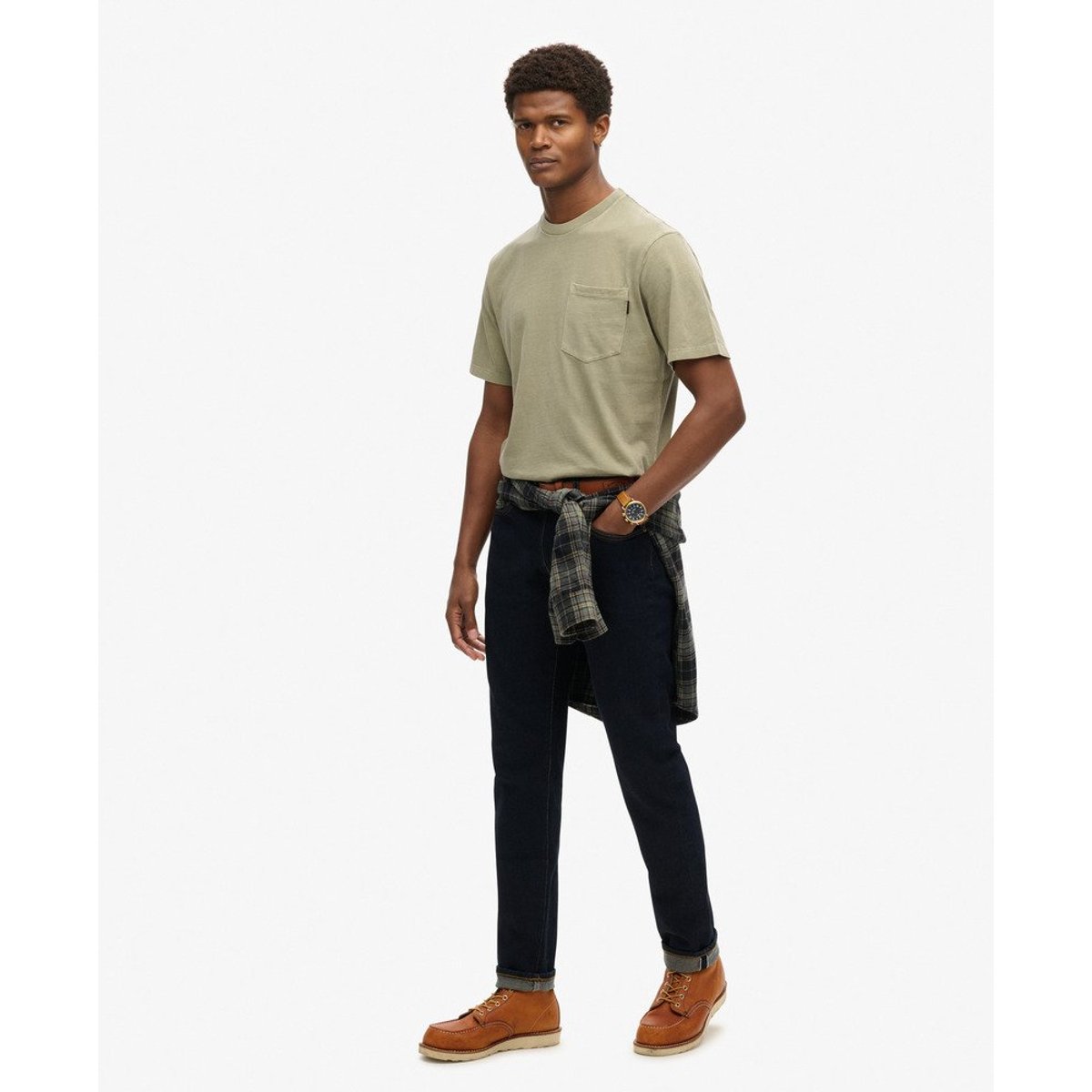 T-shirt à poche avec surpiqûres contrastées gris délavé, SUPERDRY