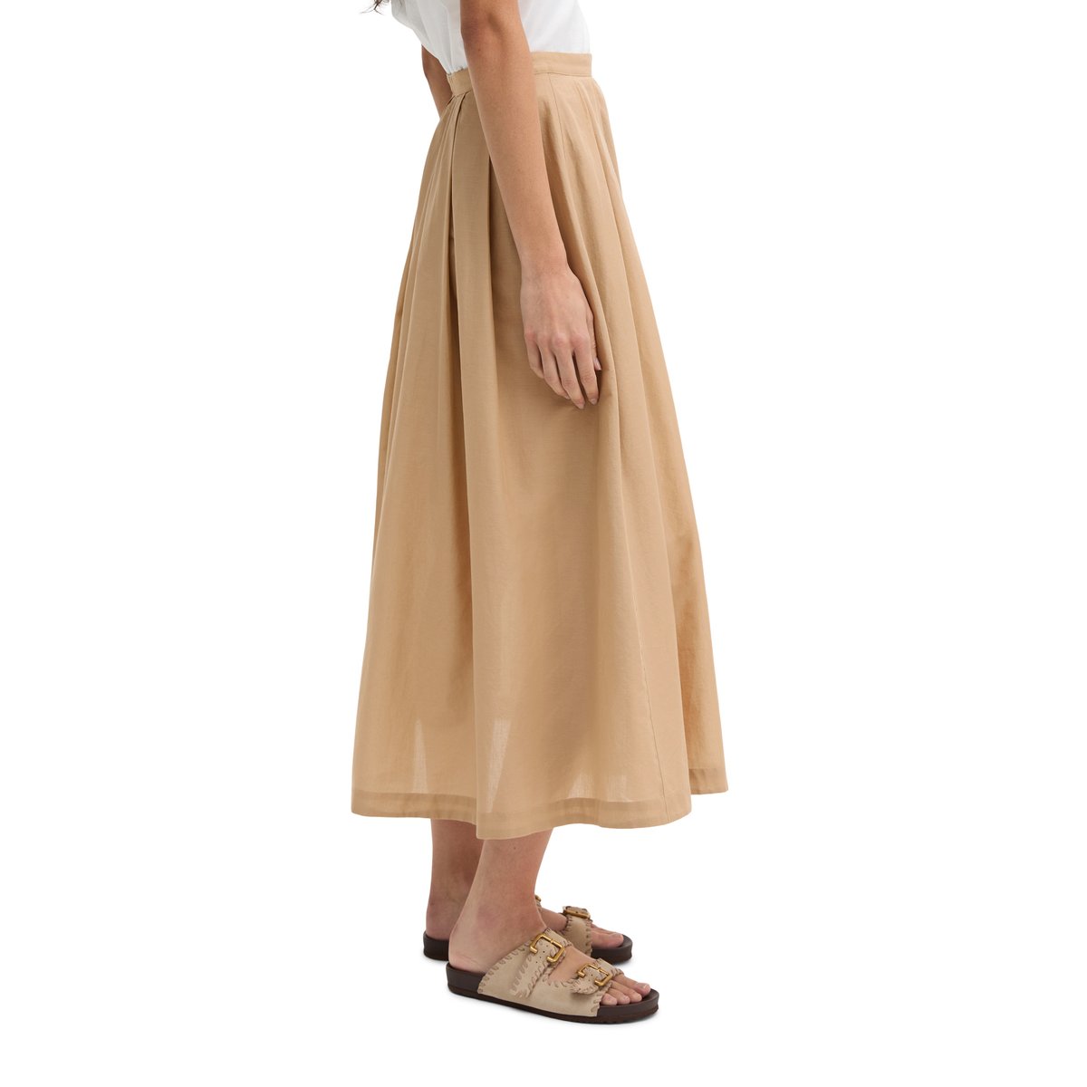 Jupe plissée large A-Shape en voile de coton doux beige, MARC O'POLO