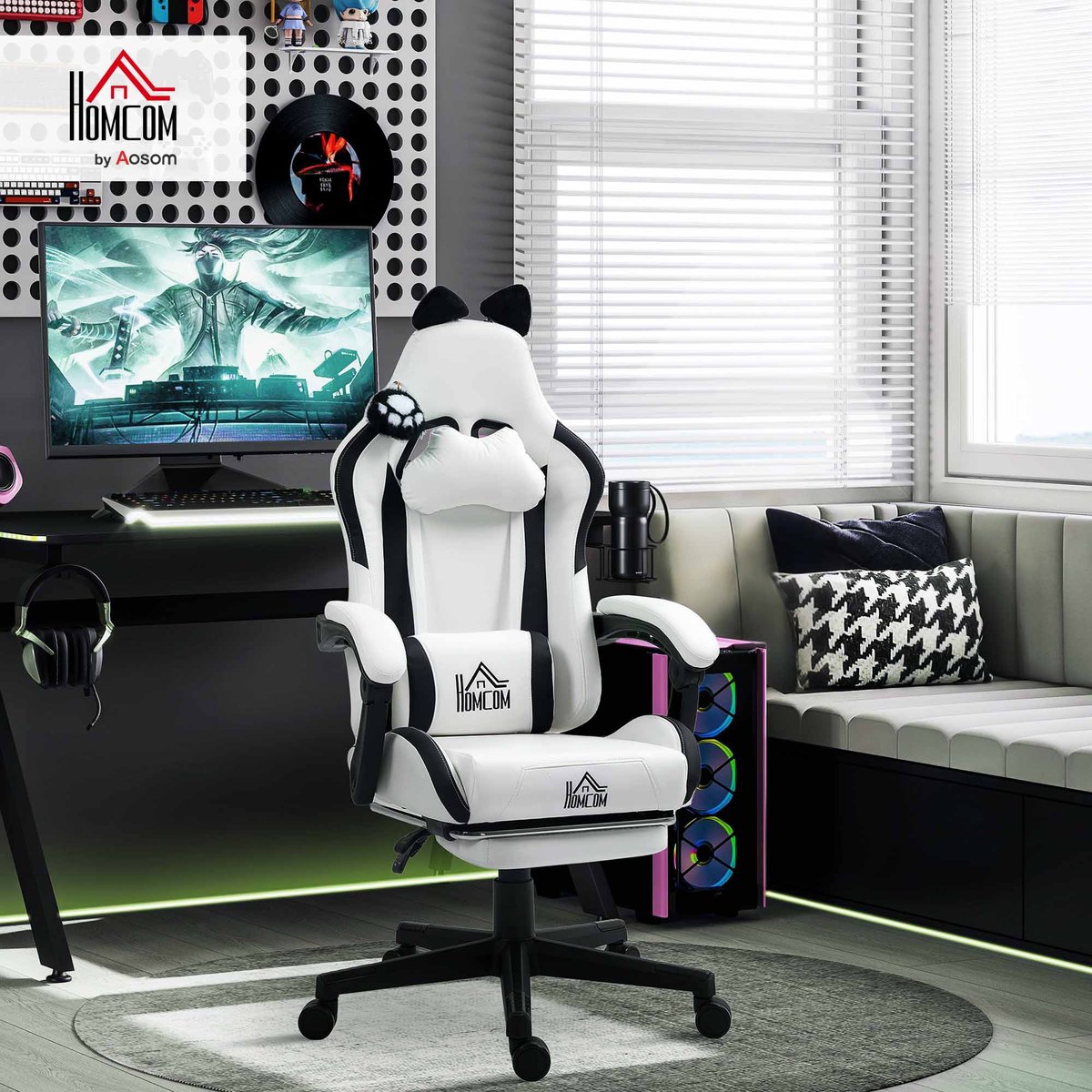 Fauteuil gaming Plastique Blanc blanc, noir, HOMCOM