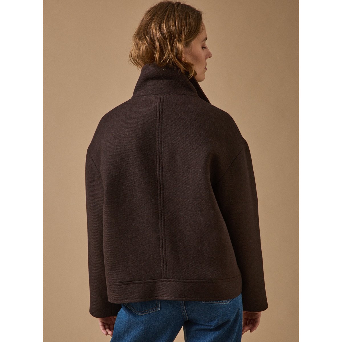Manteau court lainage uni chocolat, CYRILLUS