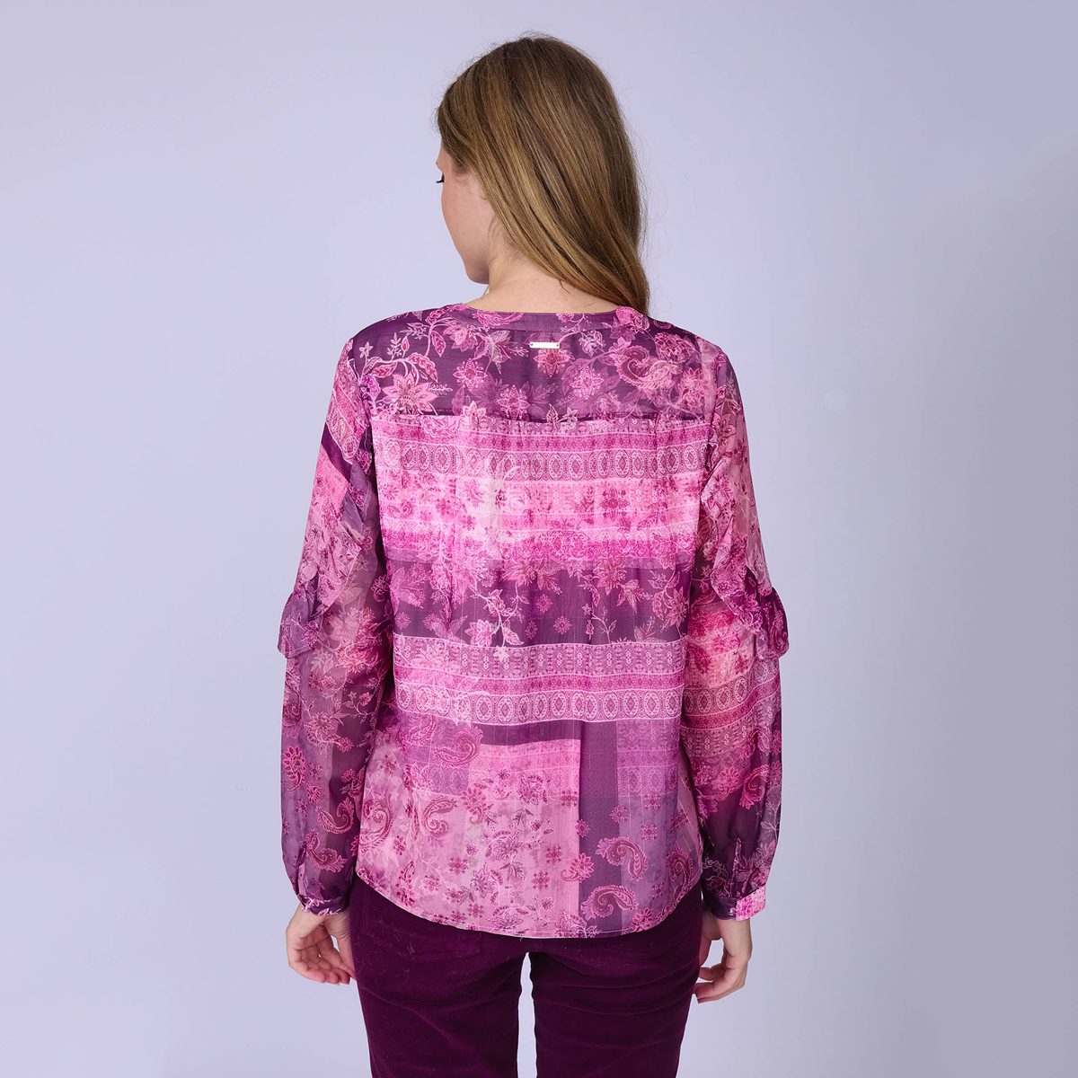 Blouse imprimée à voile rose, MISE AU GREEN