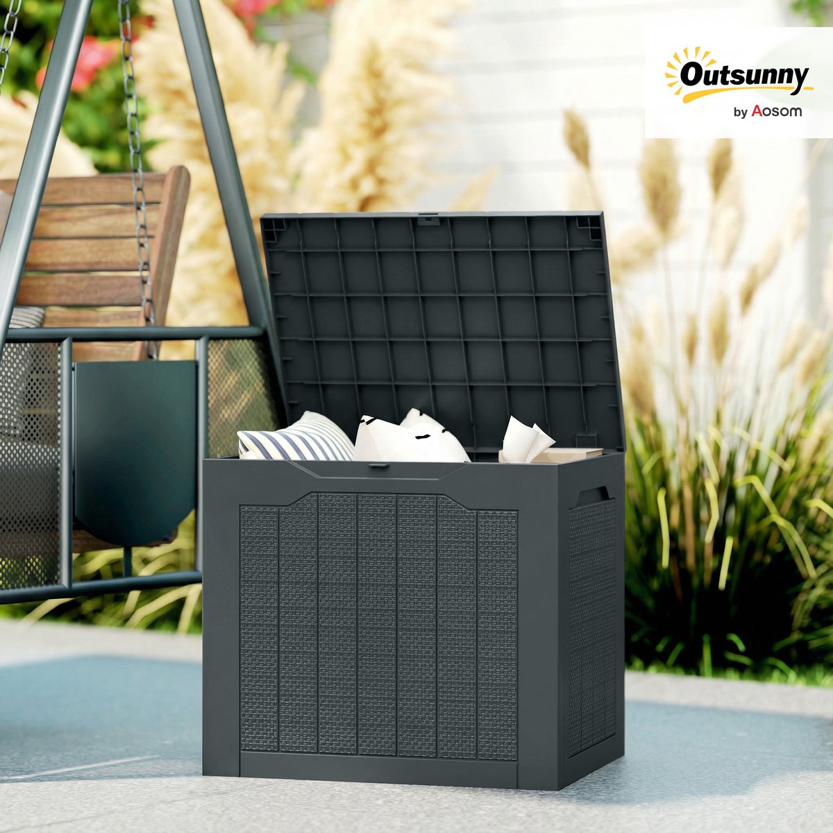 Coffre de rangement d'extérieur PP Gris foncé gris, OUTSUNNY