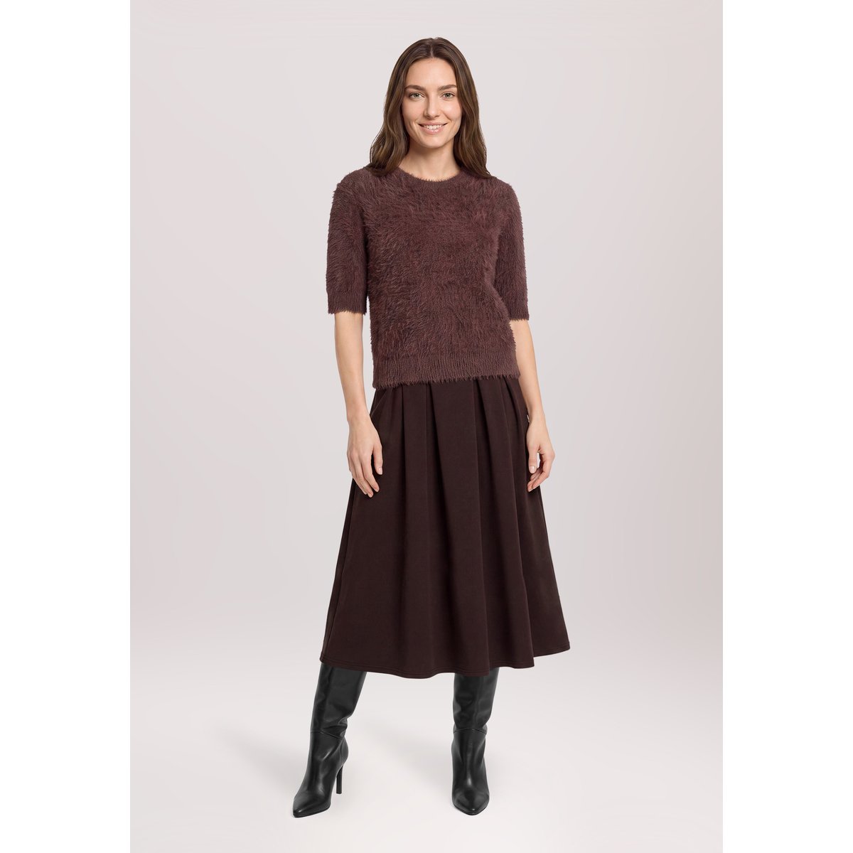 Pull-over en maille à encolure ronde dark maroon, VERA MONT