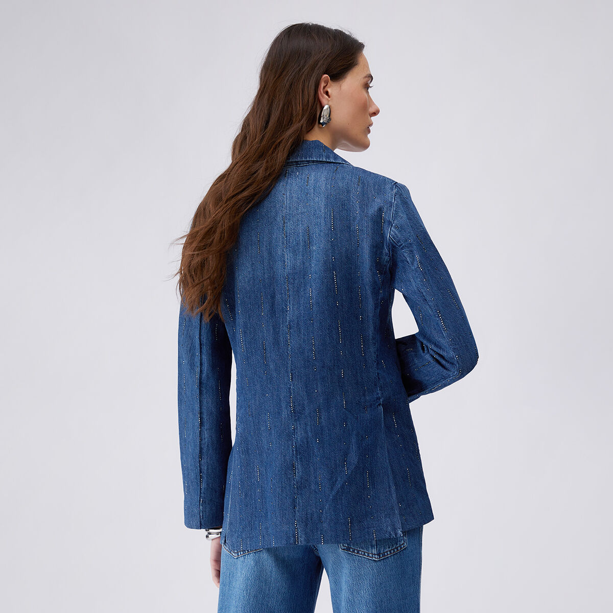 Blazer en toile denim avec strass denim bleu foncé, LIU JO