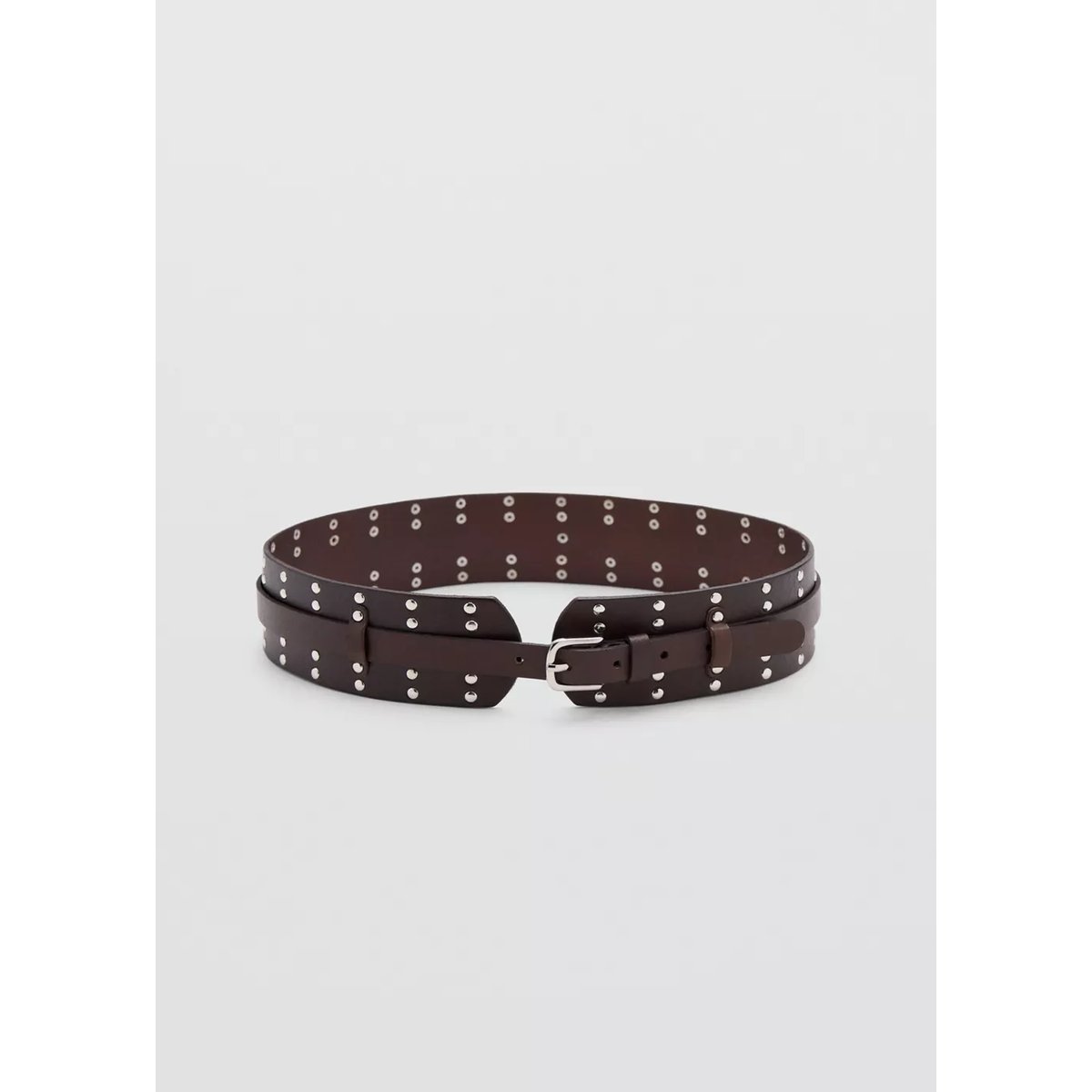 Ceinture en cuir à clous chocolat, MANGO