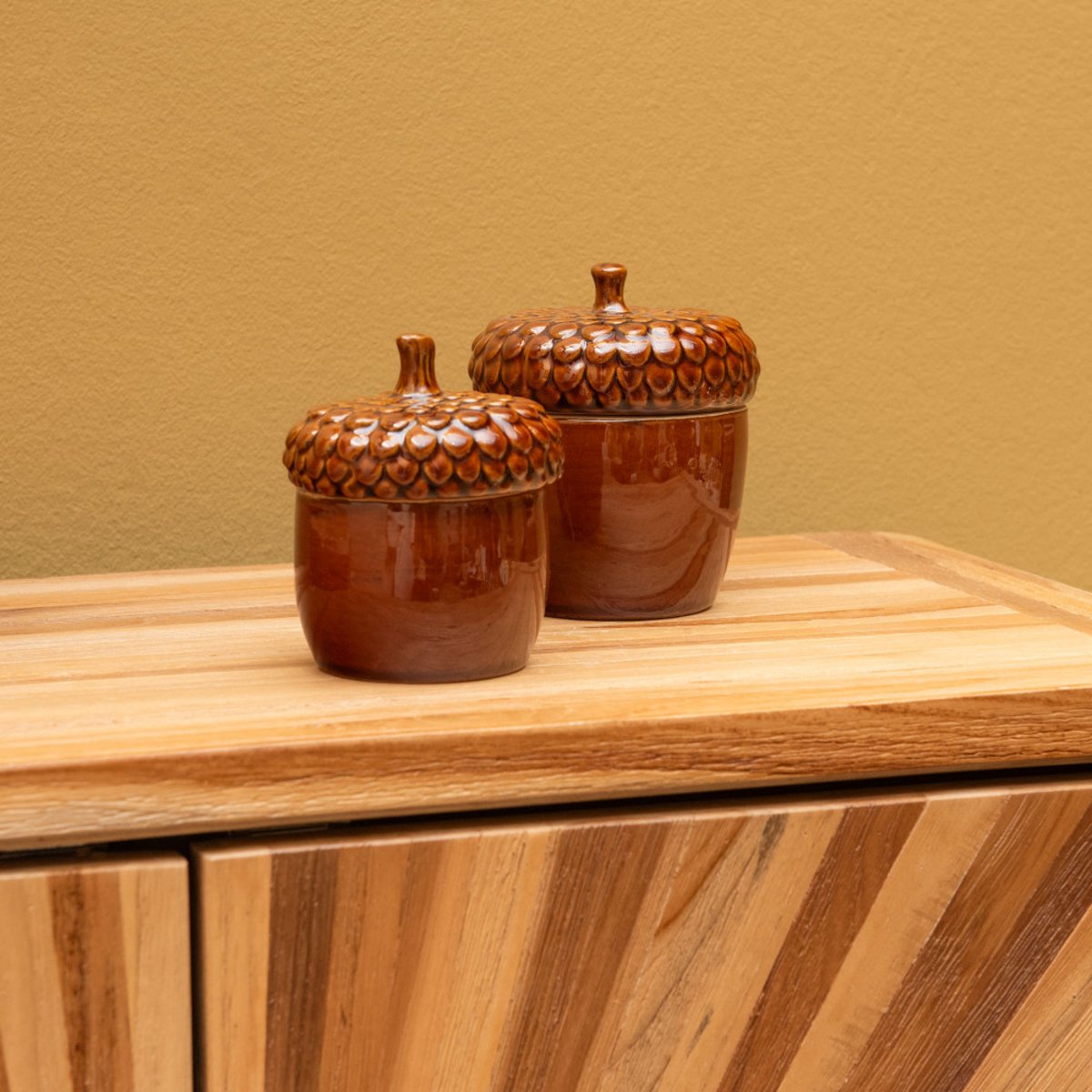 Boîte gland en céramique H10 cm marron, AMADEUS