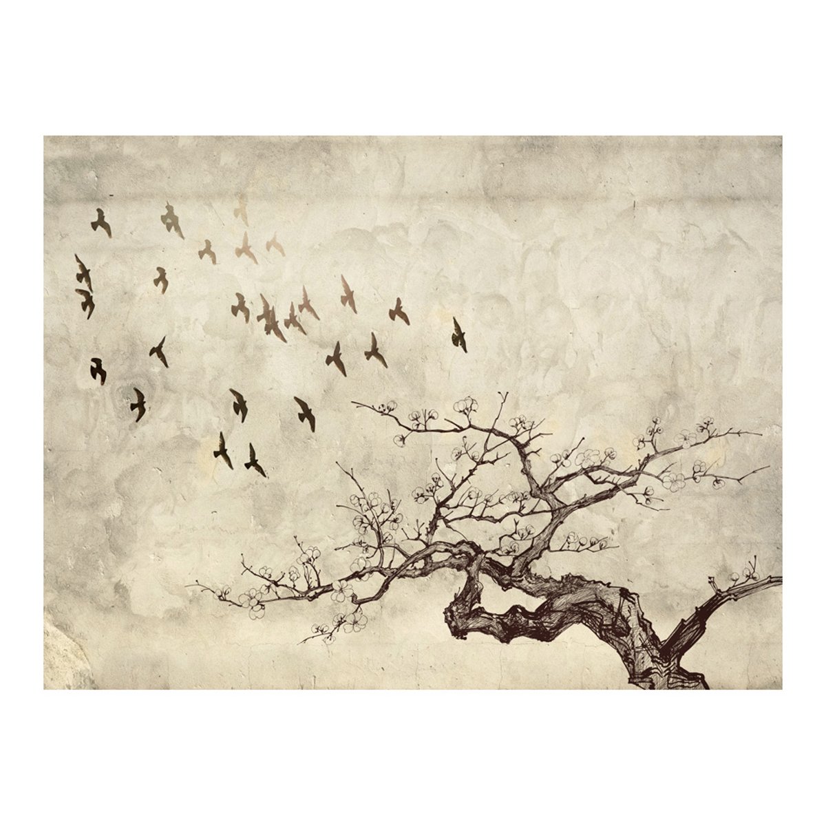 Papier peint intissé panoramique Animaux Flock of birds beige, EDEN