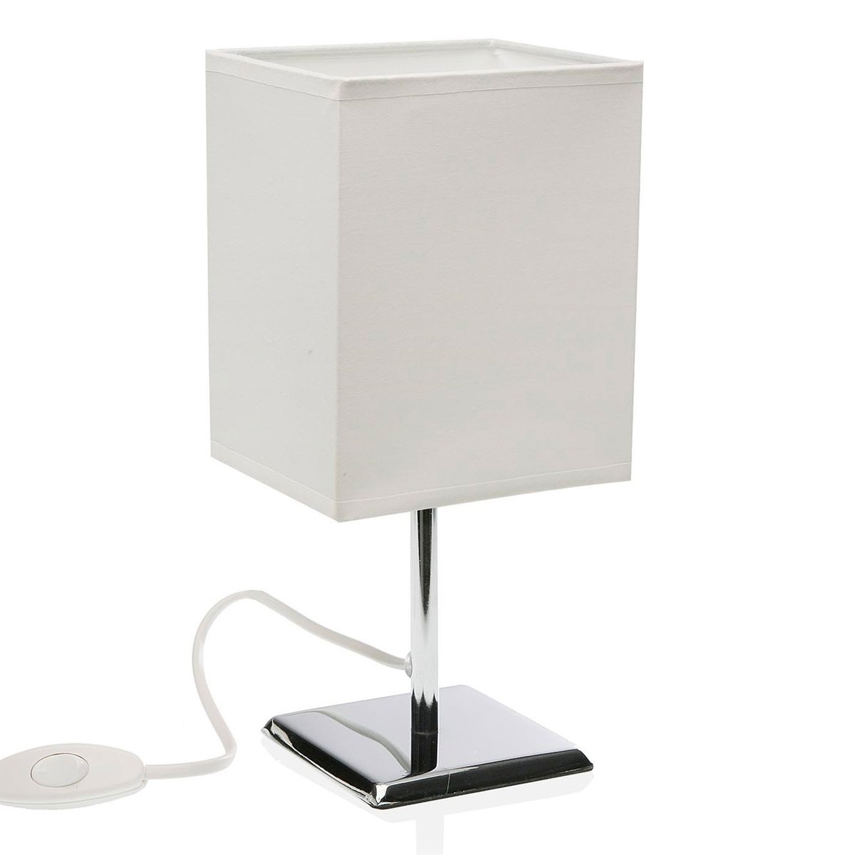 Lampe à poser en métal chromé et abat jour blanc 11x13x27.5cm blanc, VERSA