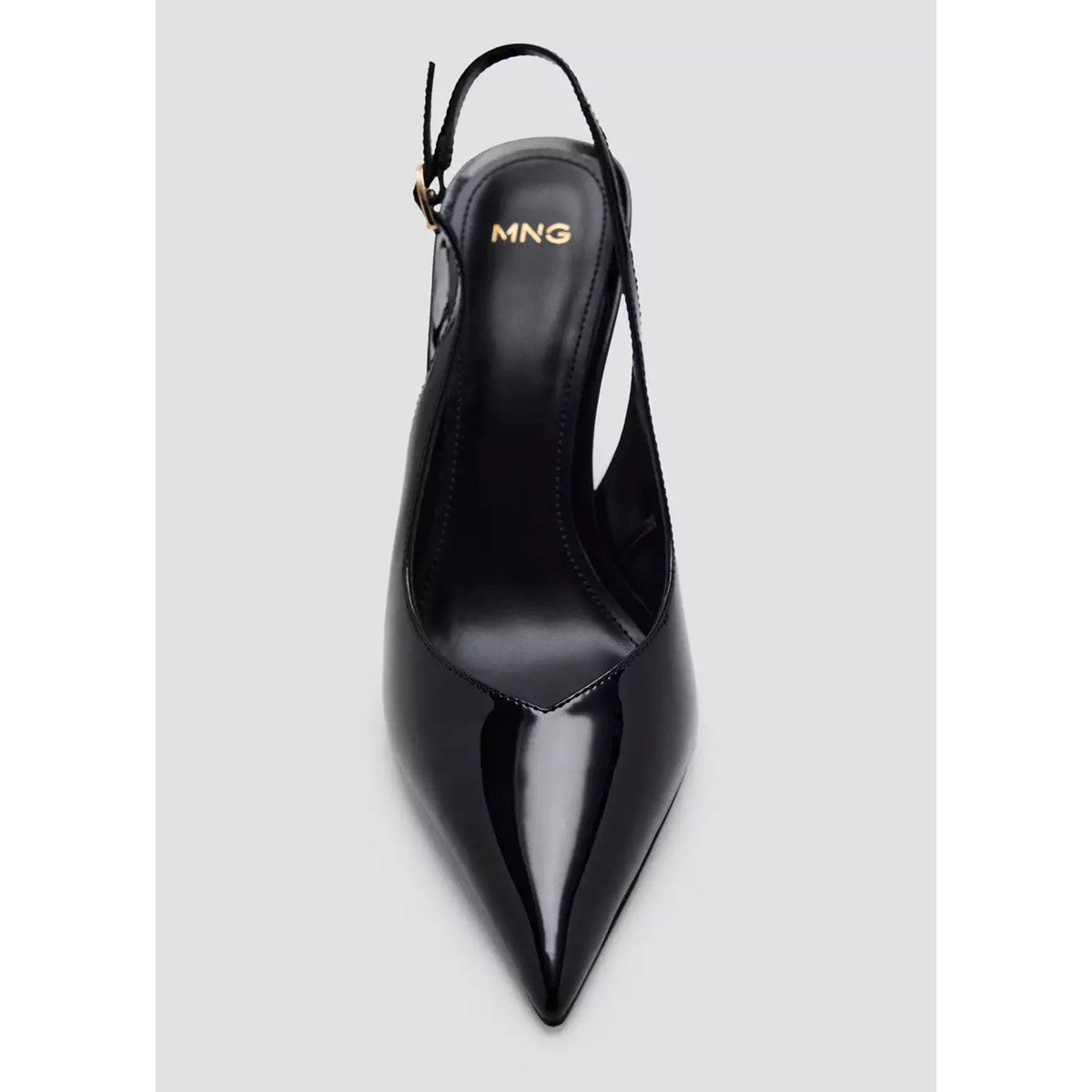 Chaussures à talon en cuir vernis noir, MANGO