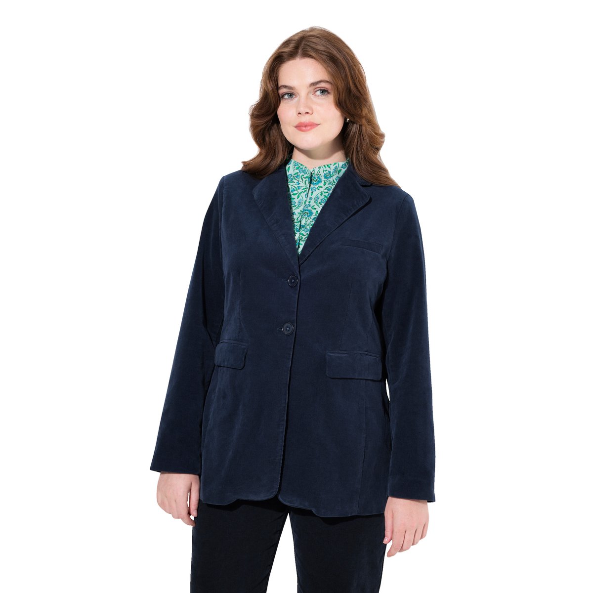 Blazer en velours côtelé avec col à revers marine, ULLA POPKEN