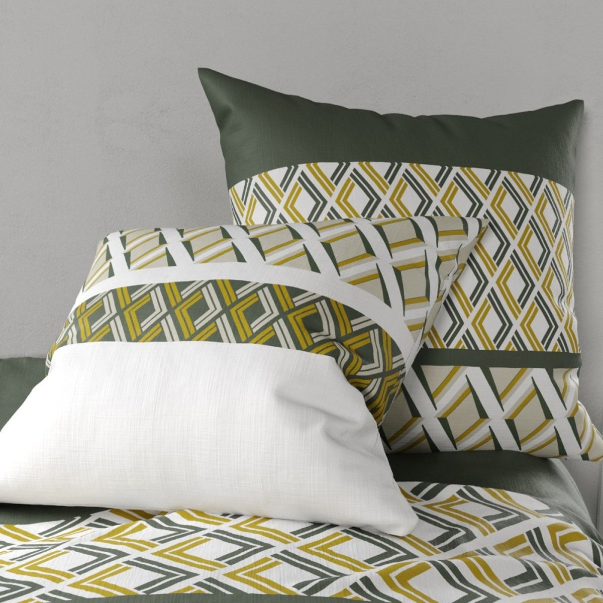 Housse de couette 260x240 NAYAA + 2 taies coton 57 fils vert, DECORATIE