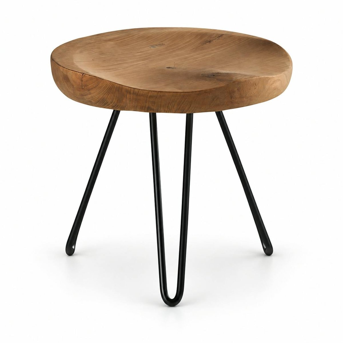 Tabouret en teck massif avec 3 pieds en épingle métal noir D40xH43cm TOWN bois naturel, PIER IMPORT