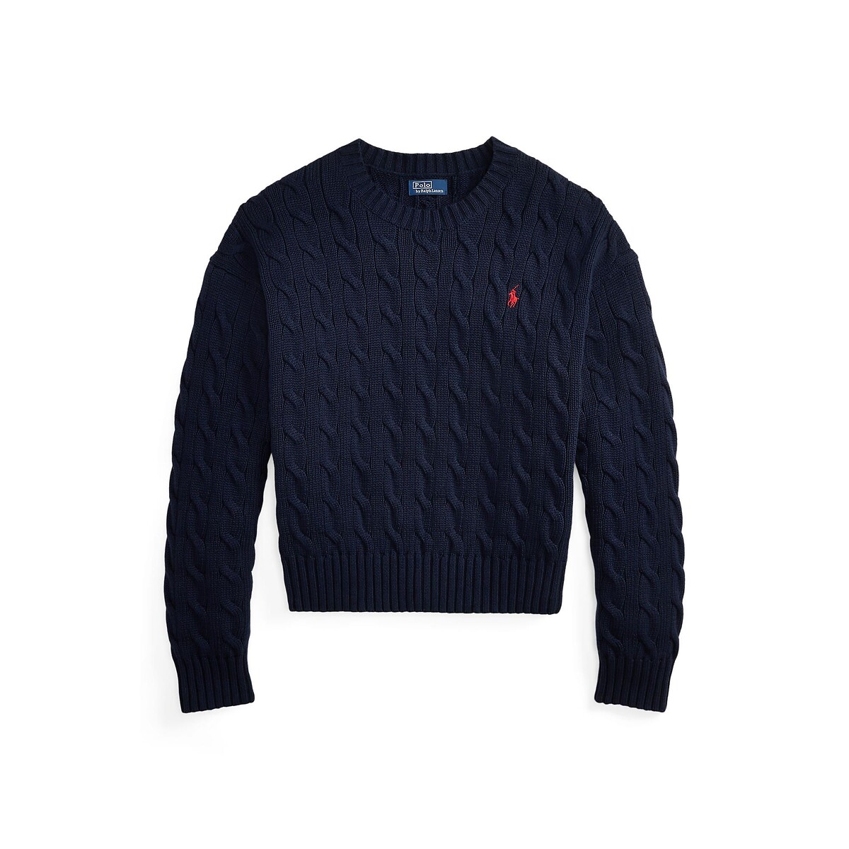 Cable Knit Crew Neck Long Sleeve Loose Fit Jumper navy, POLO RALPH LAUREN