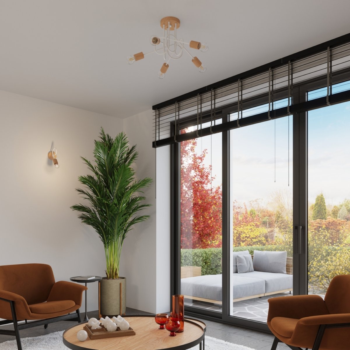 Lustre Acier Blanc/Bois Naturel E27 3 Ember blanc, EDEN