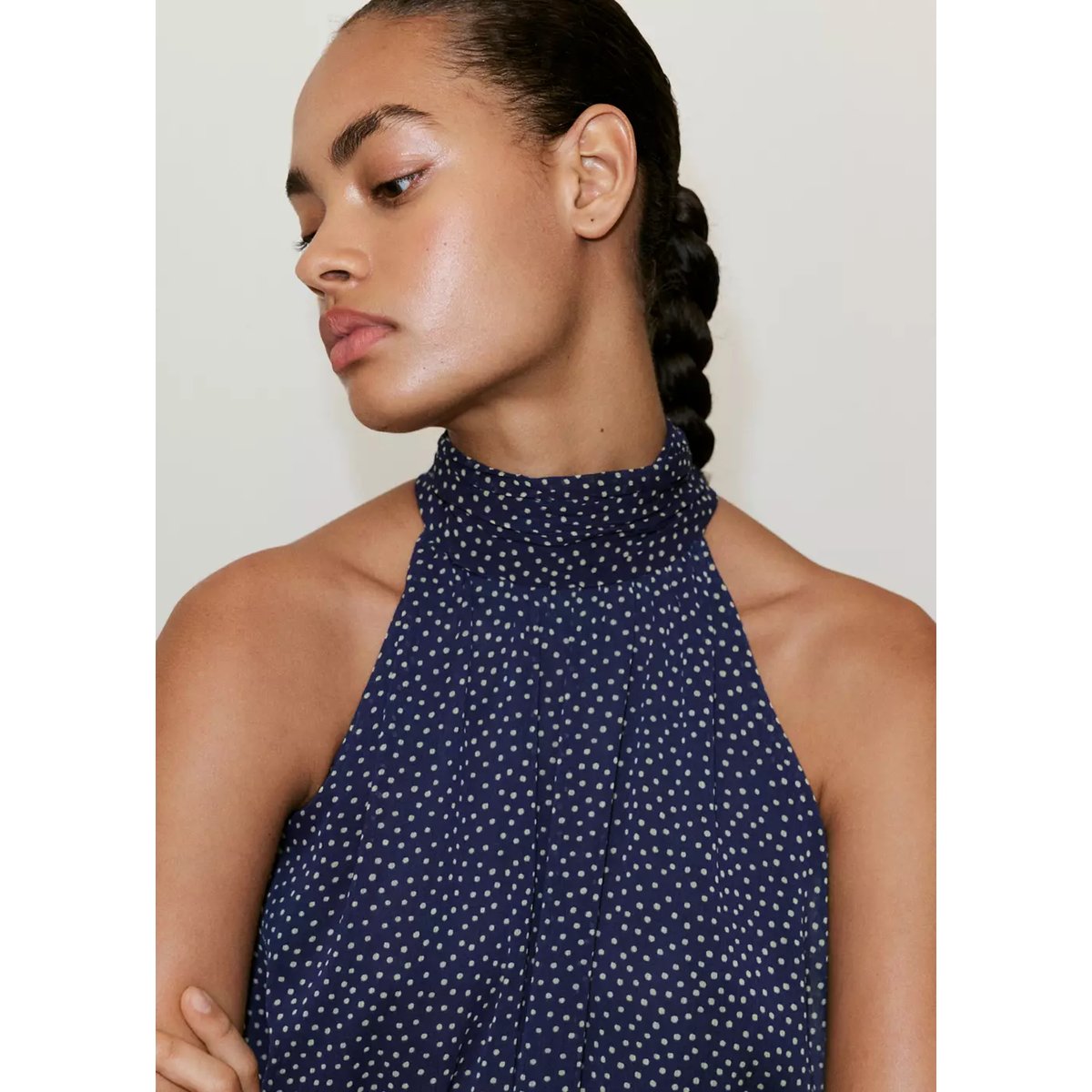 Robe halter à pois bleu, MANGO