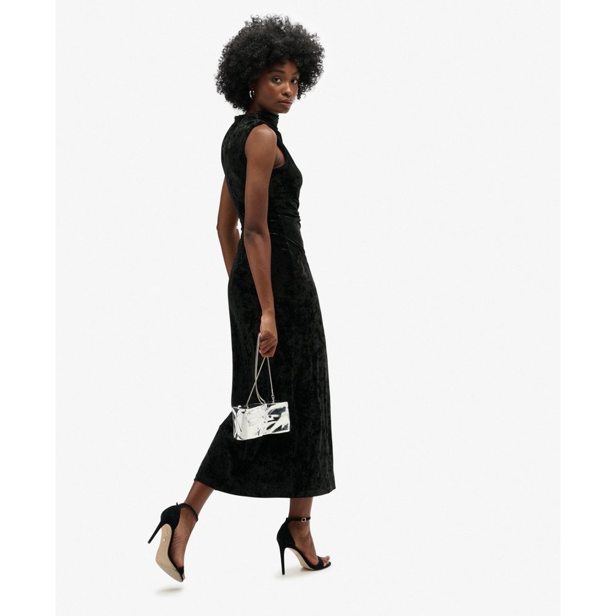 Robe longue en velours noir, SUPERDRY