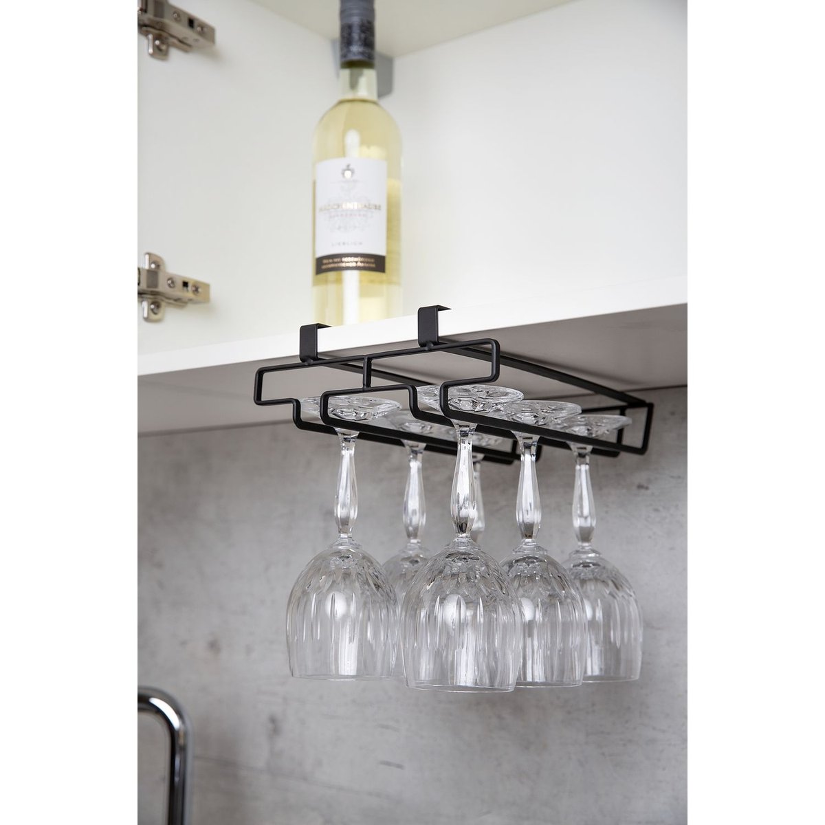 Support verres suspendu 6 places rangement cuisine noir, WENKO