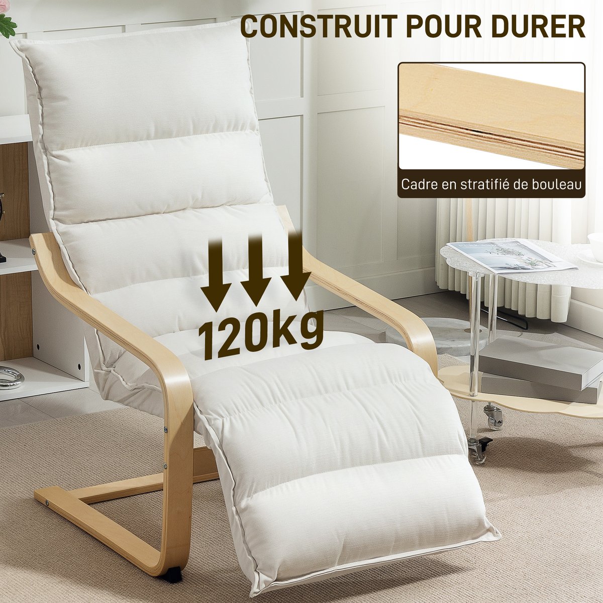 Accent Chair Velours (100 % polyester) Crème crème, HOMCOM