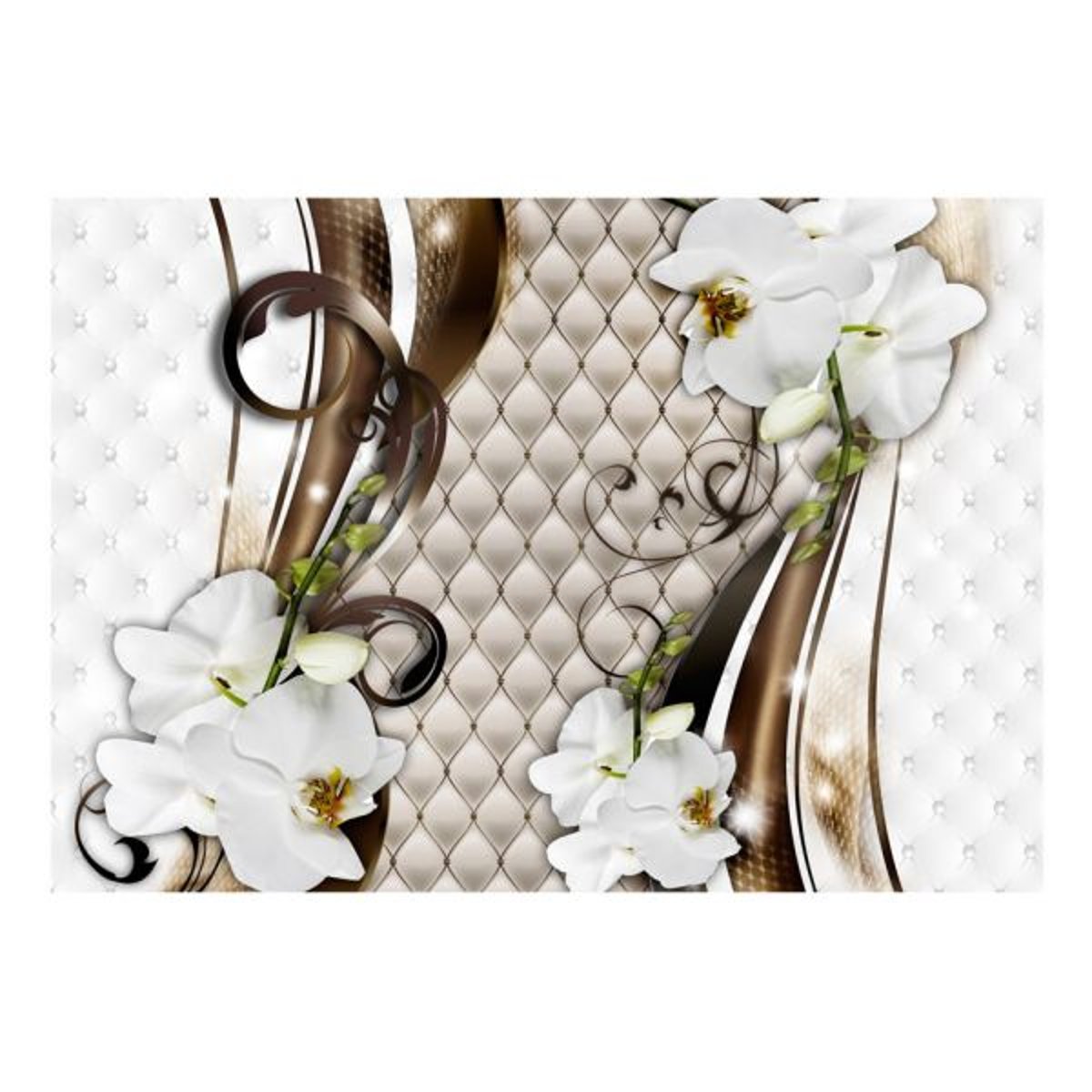 Papier peint intissé panoramique Fleurs Gold trail beige, EDEN