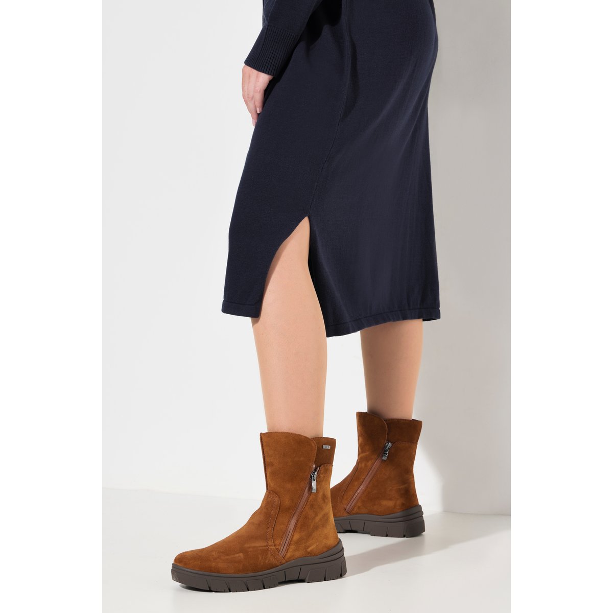 Robe en maille à col roulé et manches marine, ULLA POPKEN