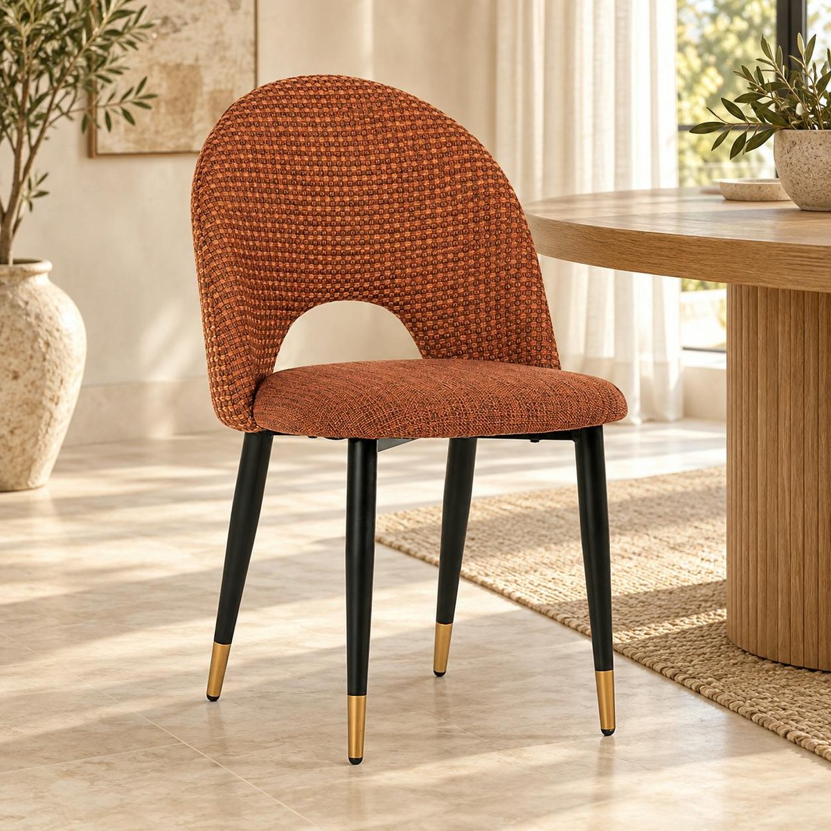 Chaise salle à manger tissu quadrillé rouille (lot de 2) MALMOE brique, PIER IMPORT