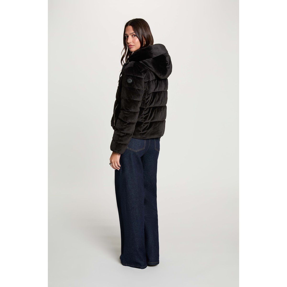 Doudoune courte velours noir, MORGAN