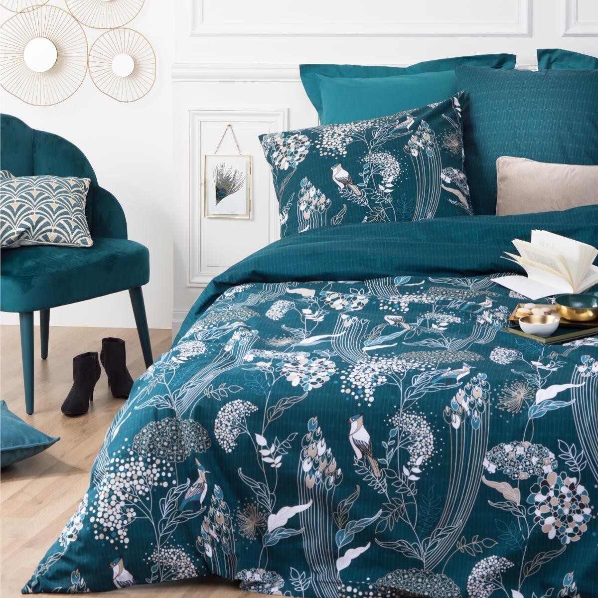 Parure de lit ART DÉCO PAON bleu, ATMOSPHERA