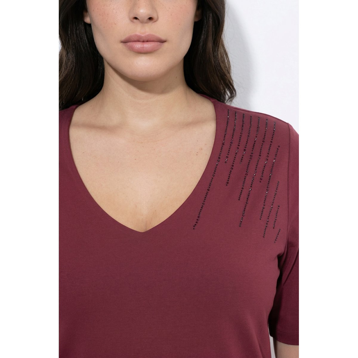 T-shirt avec strass fantaisie rouge vin, ULLA POPKEN