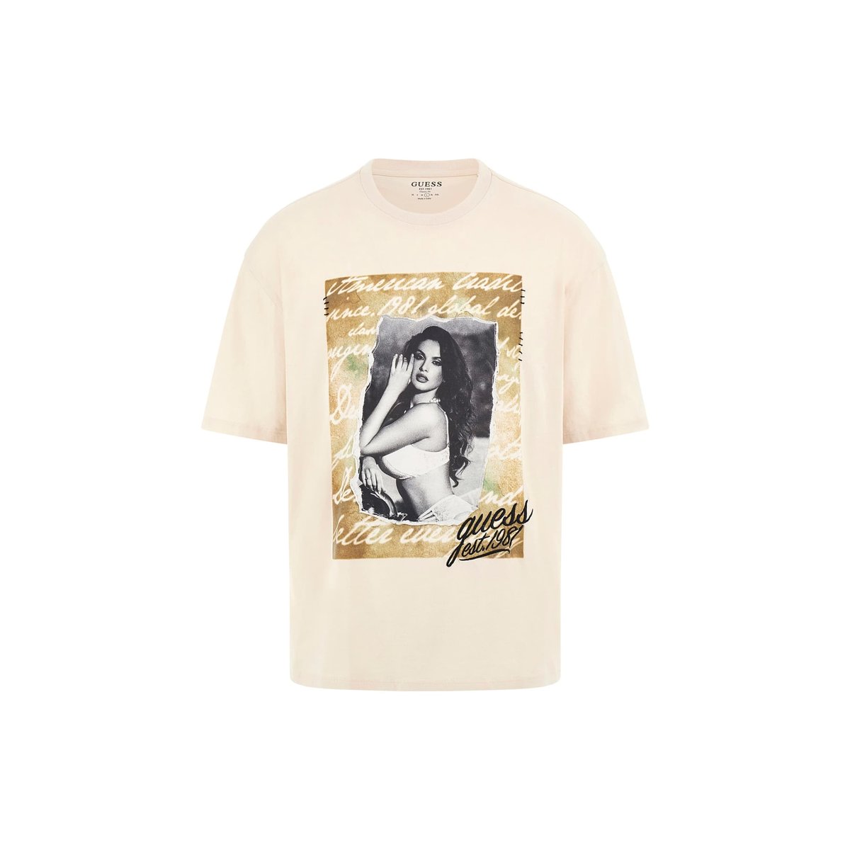 T-Shirt Imprimé Frontal crème, GUESS