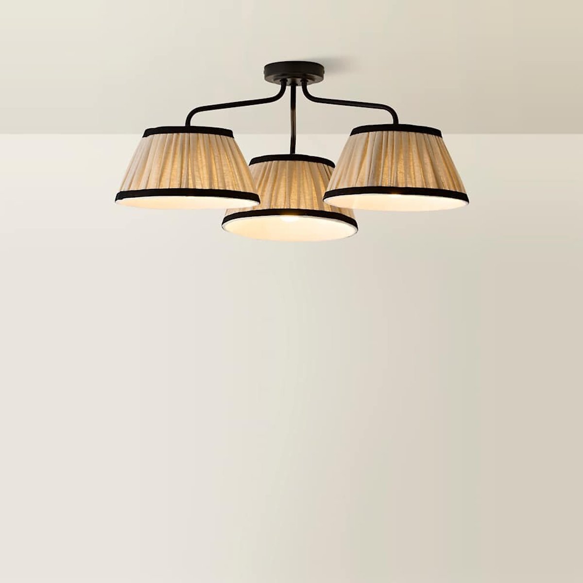 Clarissa 3-Light Ceiling Light with Linen Pleated Shades black, SO'HOME