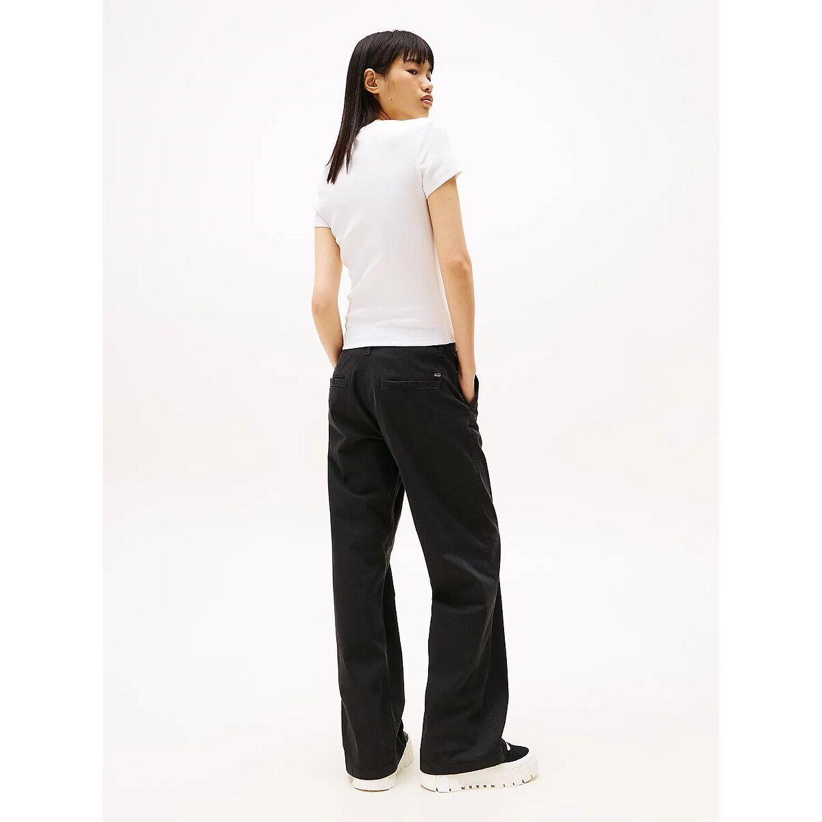 Embroidered Logo Cotton T-Shirt with V-Neck white, TOMMY JEANS