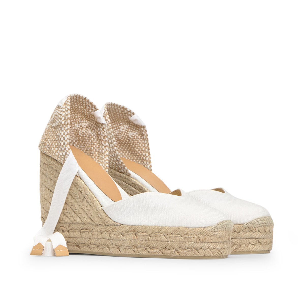 Espadrilles compensées en jute tressée à découpe en V CHIARA EXTRA PLATFORM blanc, CASTANER