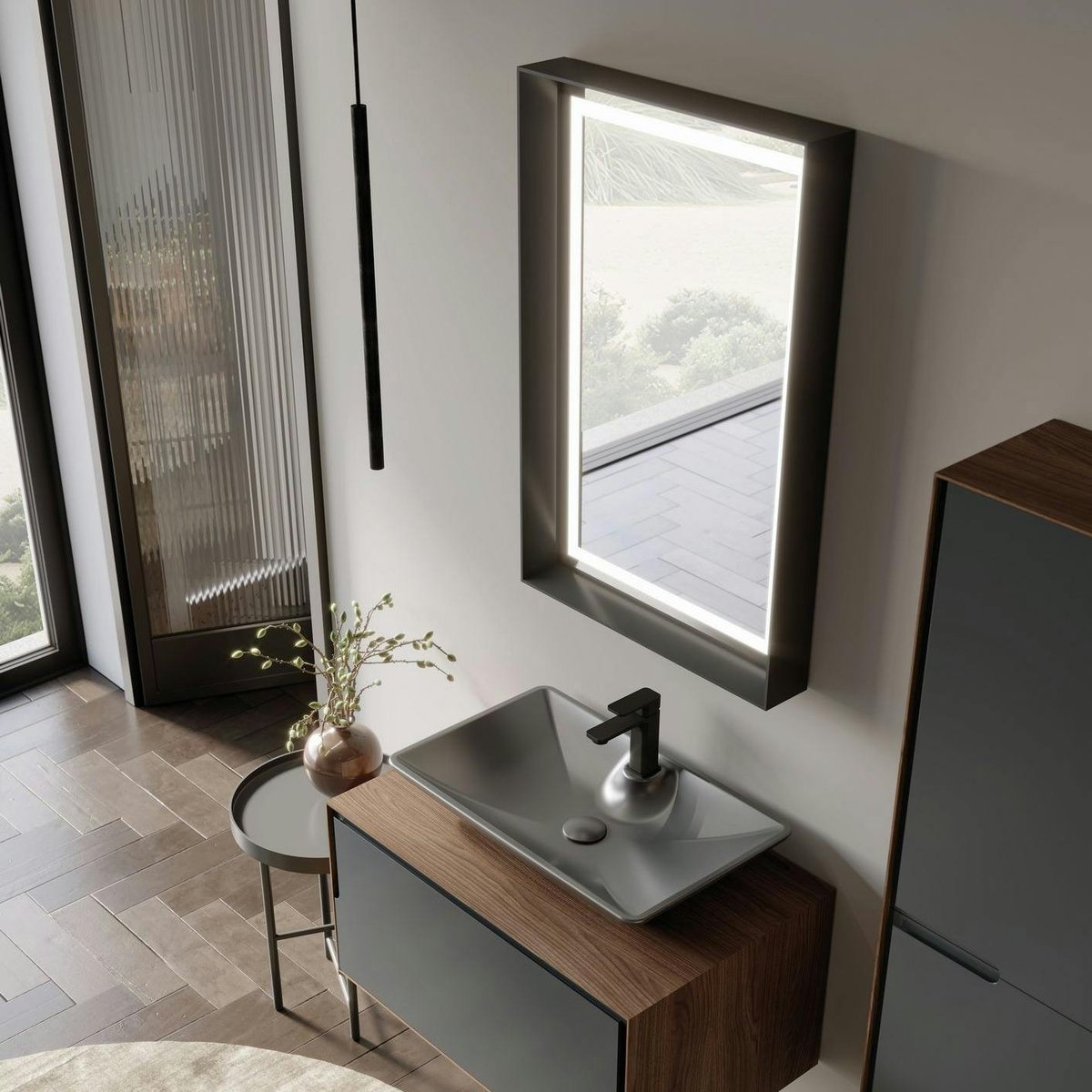 Meuble vasque suspendu 80 cm, 2 tiroirs RIA gris, PIER IMPORT