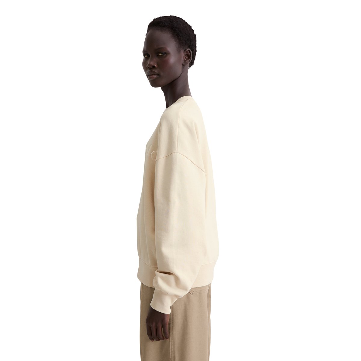 Sweat-shirt à logo relaxed en coton organique blanc naturel, MARC O'POLO