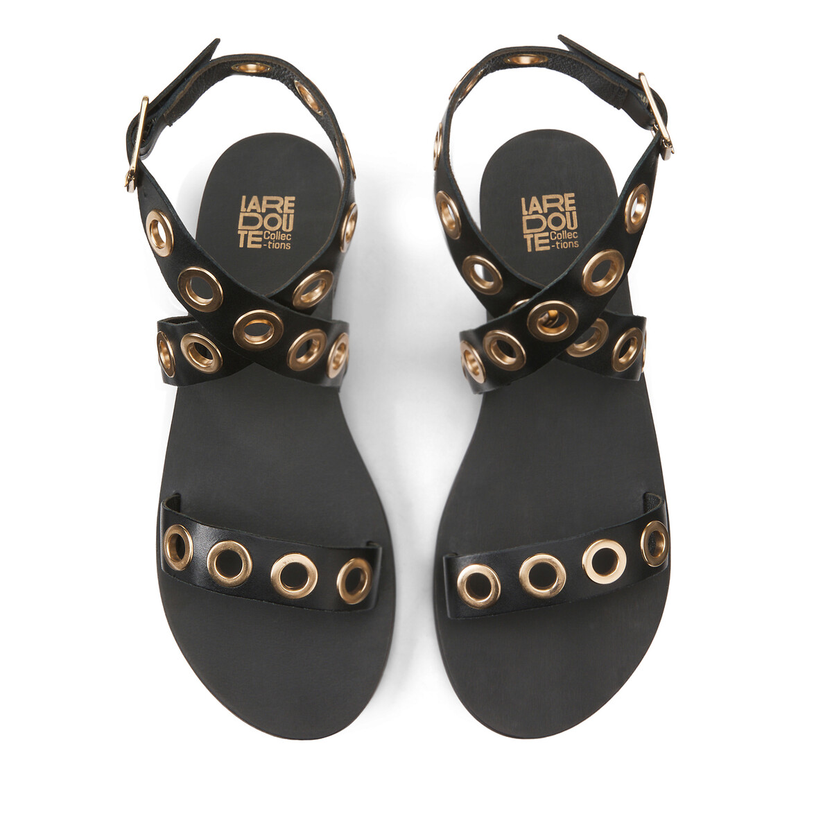 Sandales à œillets en cuir, bride cheville noir, LA REDOUTE COLLECTIONS
