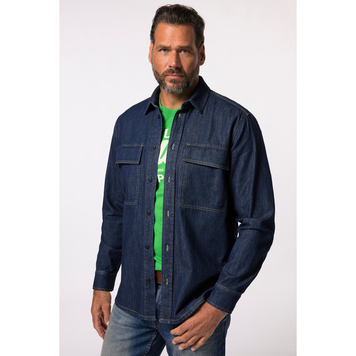 Chemise en jean, tissu denim jean bleu foncé, JP1880