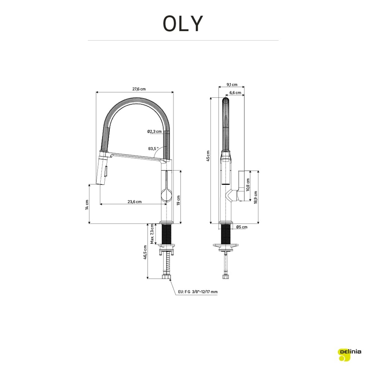 Robinet de cuisine avec douchette, OLY gris, DELINIA