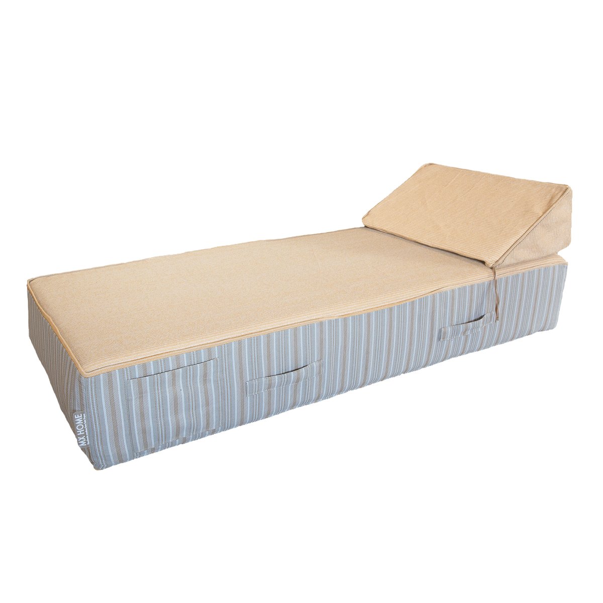 Lit bain de soleil extérieur en mousse 1 place beige rayure blanche, MX HOME