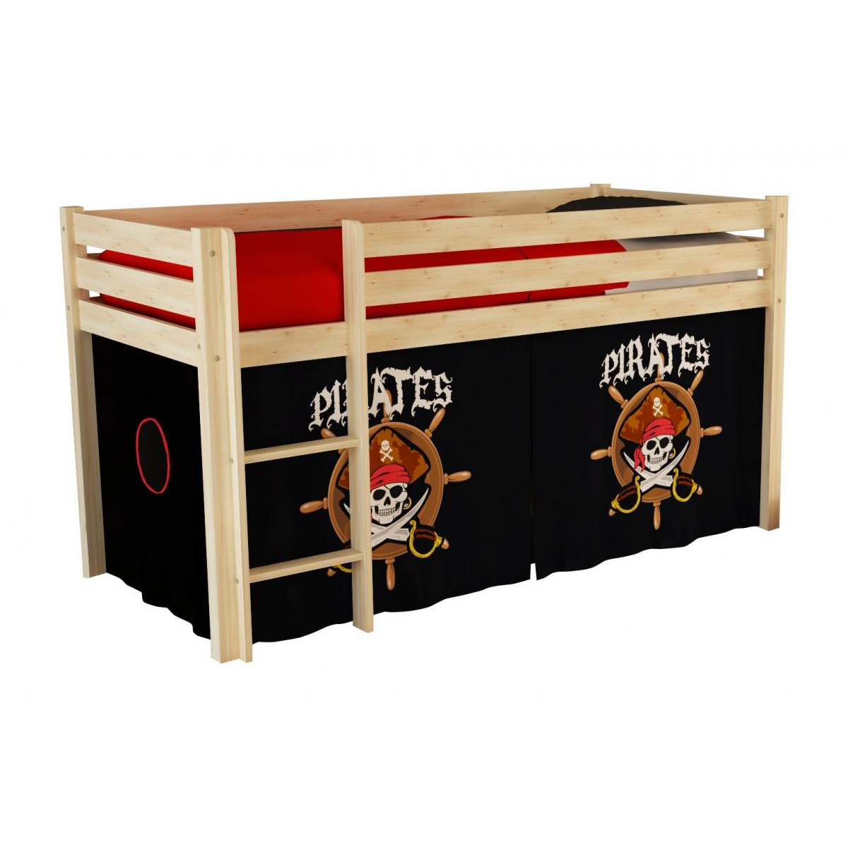 Lit Compact Naturel + Rideau de lit Pirate couleur unique, VIPACK