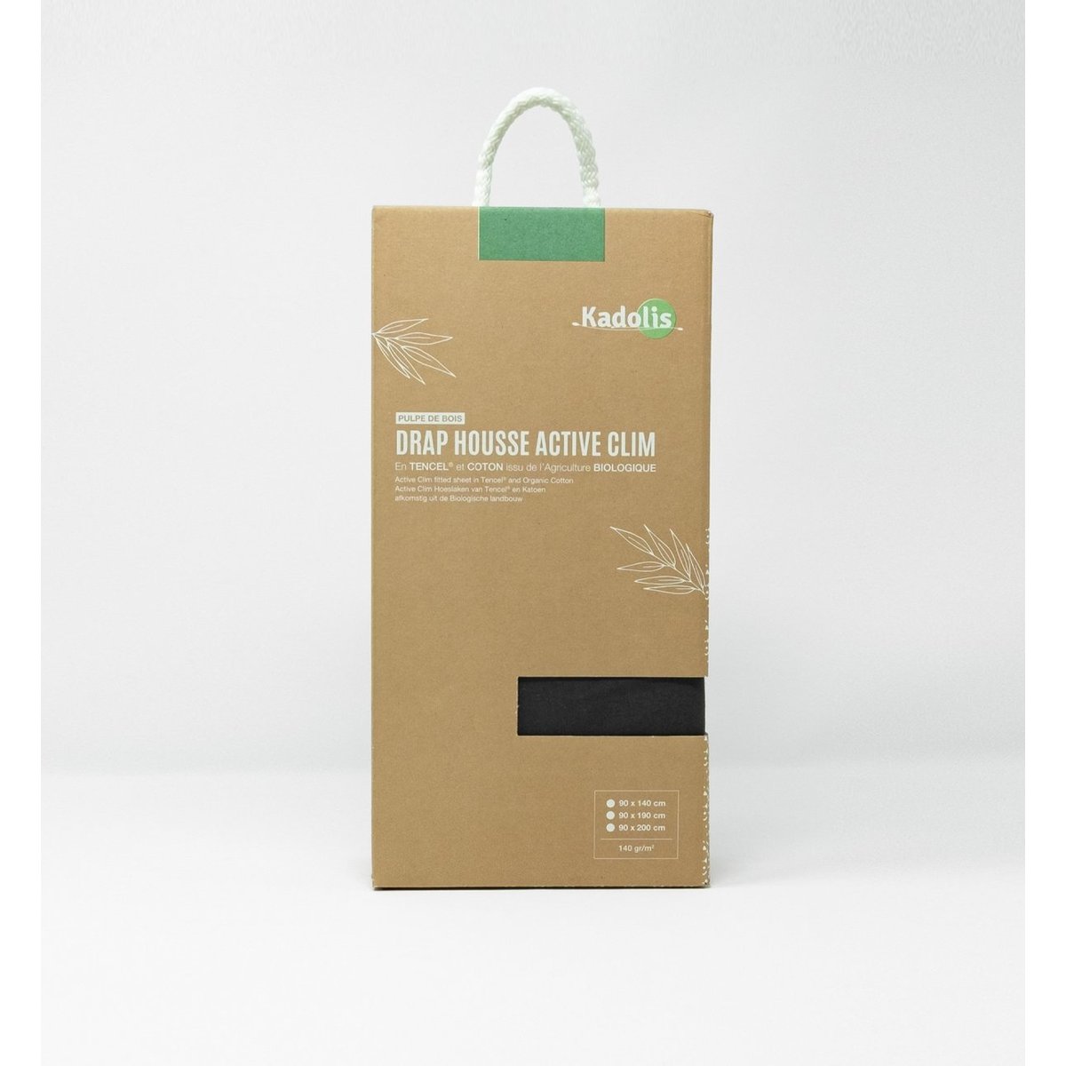Drap housse TENCEL™ Lyocell et Coton Bio 1 personne gris carbone, KADOLIS