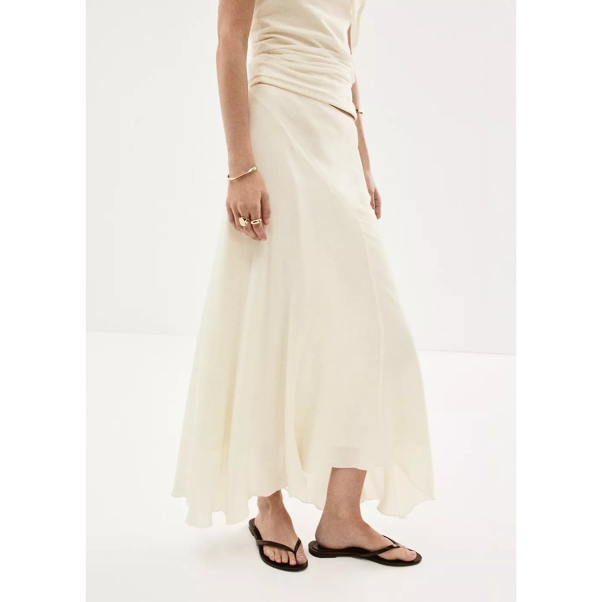 Jupe midi asymétrique blanc cassé, MANGO